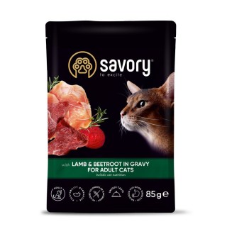 Вологий корм для котів Savory Adult 85 г - ягня та буряк