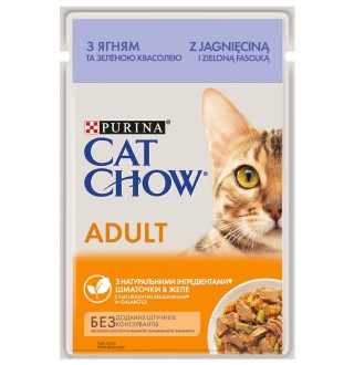 Purina Cat Chow Adult Cat - вологий корм шматочки в желе з ягням і зеленою квасолею для взрослых котов, 85г
