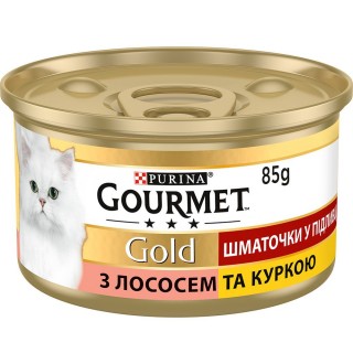 Purina Gourmet Gold - консервований корм Гурме, шматочки у підливці з лососем і курчам для дорослих котів, 85г