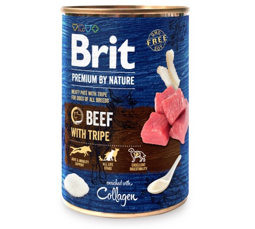 Brit Premium by Nature Beef with Tripe - консервований корм-паштет з яловичиною та тельбухами для собак, 400г
