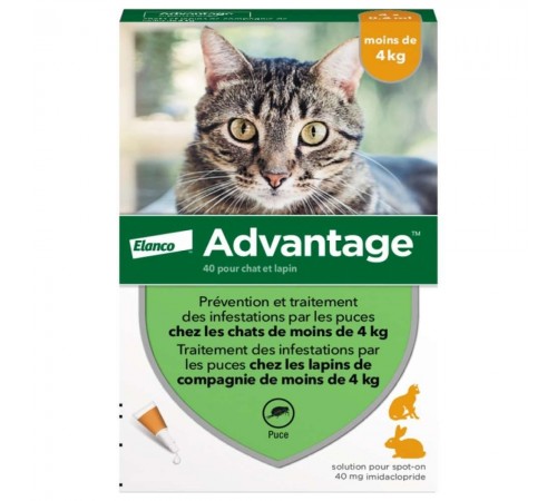 Advantage by Elanco-Bayer - протипаразитарні краплі від бліх для котів і кролів до 4кг