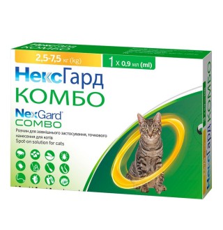 NexGard Combo by Boehringer Ingelheim Spot-ON L - краплі протипаразитарні на холку від бліх, кліщів та гельмінтів для котів 2,5-7,5кг, 1 піпетка