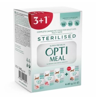 Набір 3+1 вологий корм для котів Optimeal Multi Taste Sterilised 340 г - асорті