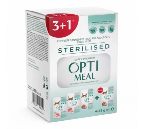 Набір 3+1 вологий корм для котів Optimeal Multi Taste Sterilised 340 г - асорті
