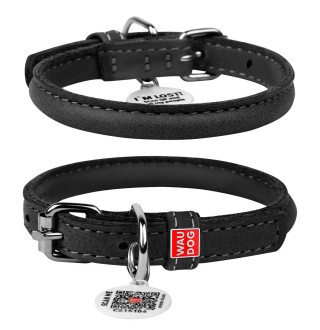 Collar WauDog Soft - чорний нашийник шкіряний з QR паспортом для собак XS 25-33см/8мм 