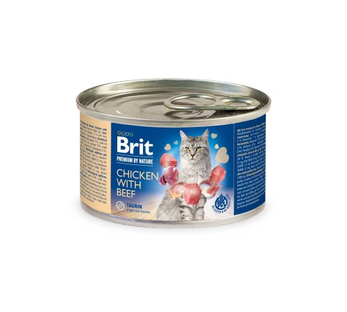 Вологий корм для котів Brit Premium Chicken & Beef 200 г - курка та яловичина