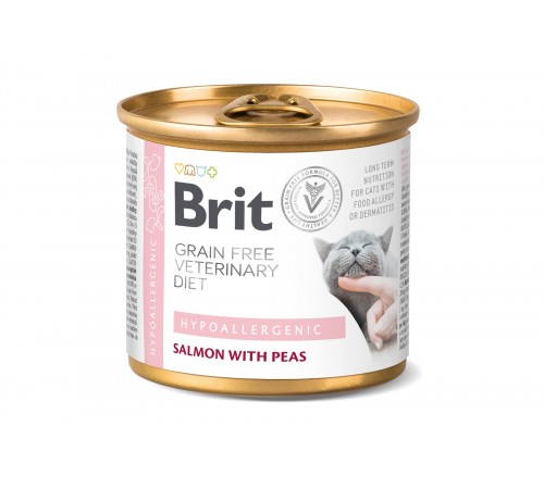Вологий корм для котів з харчовою алергією Brit VetDiets Hypoallergenic, 200 г (лосось та горох)