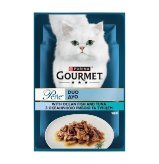 Purina Gourmet Perle Duo - вологий корм Гурме, шматочки в підливі з океанічною рибою та тунцем для котів, 85г