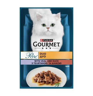 Purina Gourmet Perle Duo - вологий корм Гурме, шматочки в підливі з телятиною та качкою для котів, 85г