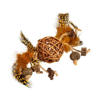 Іграшка для котів Collar WAUCAT Плетений м'ячик з дзвіночком та пір'ям 20 см