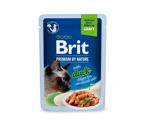 Вологий корм для котів Brit Premium Delicate Fillets in Gravy Duck for Sterilised pouch 85 г - качка