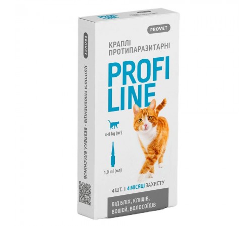 Краплі на холку для котів PROVET Profiline від 4 до 8 кг, 4 шт