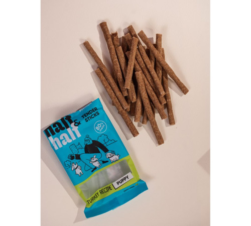 Ласощі для цуценят Half&Half Tender Sticks Puppy 100 г - індичка