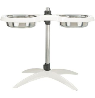 Миски Trixie на підставці подвійні зі сталевими чашами 2 х 2400 мл/25 см (біла)