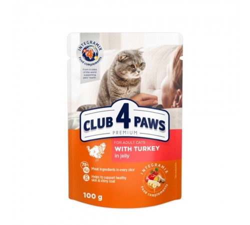 Вологий корм для котів Club 4 Paws Premium pouch 100 г - індичка