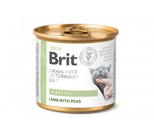 Вологий корм для котів при цукровому діабеті Brit VetDiets Diabetes, 200 г (ягня та горох)