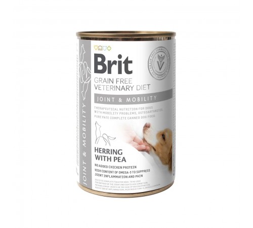 Вологий корм для собак Brit VetDiets Joint & Mobility для підтримки здоров'я суглобів, 400 г (оселедець і горошок)