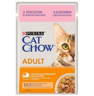 Purina Cat Chow Adult Cat - вологий корм шматочки в желе з лососем і зеленою квасолею для дорослих котів, 85г
