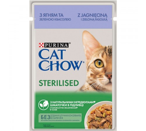 Вологий корм для стерилізованих котів Cat Chow Adult 85 г (ягня та квасоля)