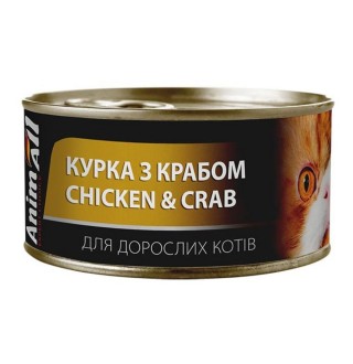 Вологий корм для котів AnimAll Adult 85 г - курка та краб