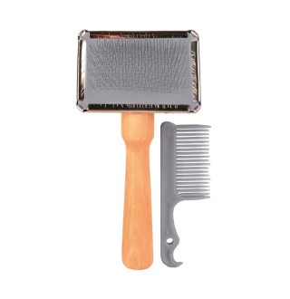 Щітка-пуходерка з дерев'яною ручкою та пластиковий гребінець Trixie 6 см / 13 см, набір