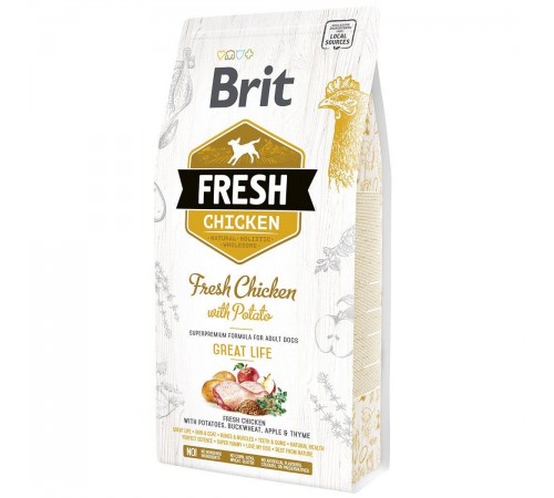 Сухий корм для дорослих собак Brit Fresh Chicken with Potato Adult Great Life 2,5 кг (курка)
