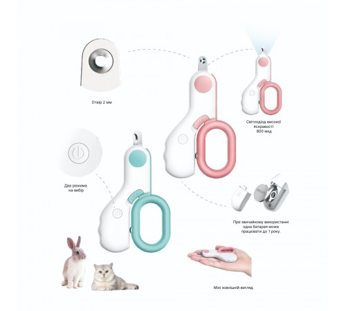 Когтерез Petgravity міні з LED підсвічуванням блакитний