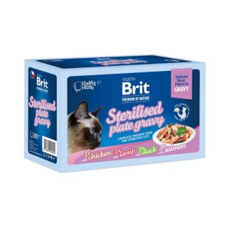 Набір вологого корму для котів Brit Premium Delicate Fillets in Gravy Family Plate Sterilised 12 шт x 85 г - асорті