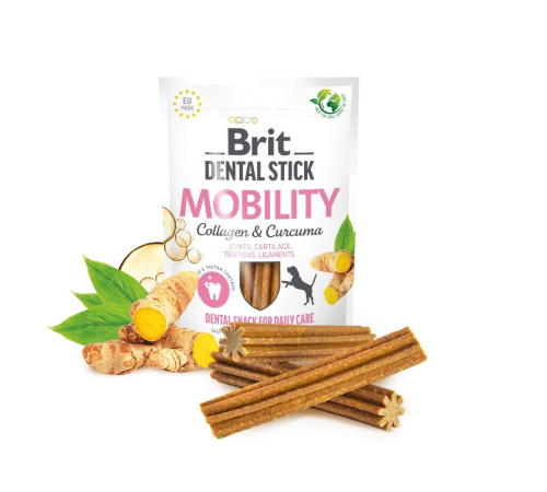 Ласощі для собак Brit Dental Stick Mobility 251 г 7 шт - колаген та куркума