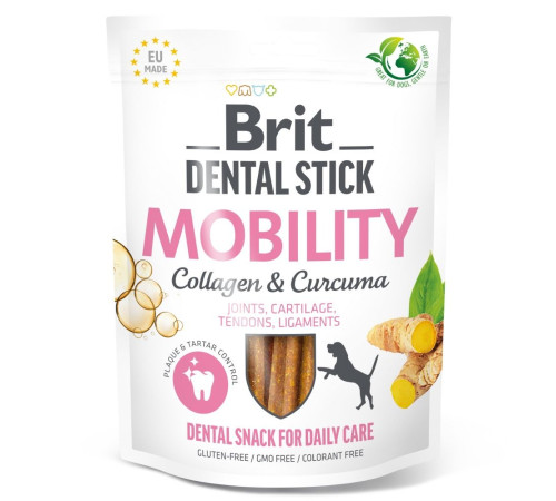 Ласощі для собак Brit Dental Stick Mobility 251 г 7 шт - колаген та куркума