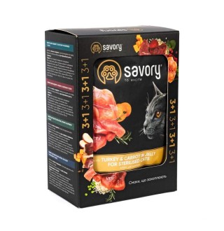 Набір корму для котів Savory Sterilised pouch 3+1 шт х 85 г - індичка та морква