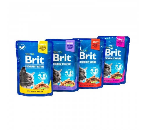 Набір вологого корму для котів Brit Premium pouch 3+1 шт х 100 г - асорті