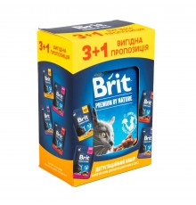 Набір вологого корму для котів Brit Premium pouch 3+1 шт х 100 г - асорті