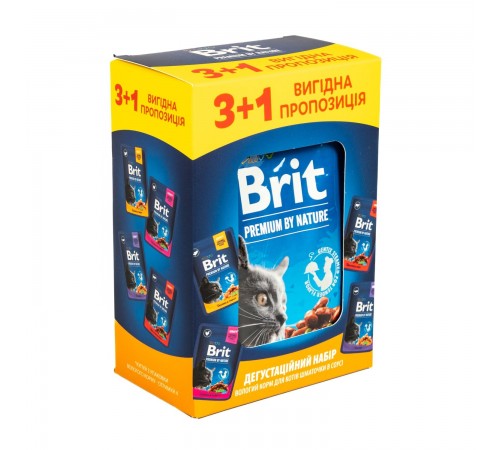 Набір вологого корму для котів Brit Premium pouch 3+1 шт х 100 г - асорті
