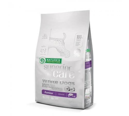 Сухий корм для цуценят Nature's Protection Superior Care White Dogs Grain Free Junior All Breeds 1,5 кг - лосось