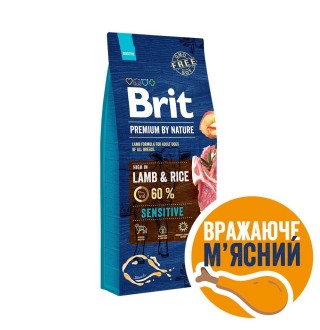 Сухий корм для собак Brit Premium Dog Sensitive 15 кг - ягня та рис