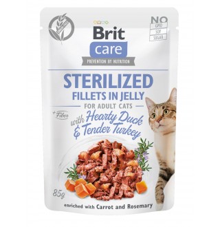 Вологий корм для кастрованих котів Brit Care Adult Sterilised Hearty Duck & Tender Turkey 85 г (качка і індичка в желе)