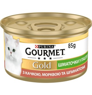 Purina Gourmet Gold - консервований корм Гурме, шматочки у паштеті з качкою, морквою і шпинатом для дорослих котів, 85г