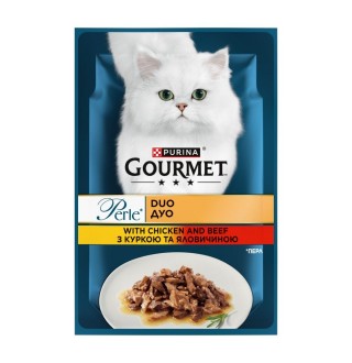 Purina Gourmet Perle Duo - вологий корм Гурме, шматочки в підливі з куркою і яловичиною для котів, 85г