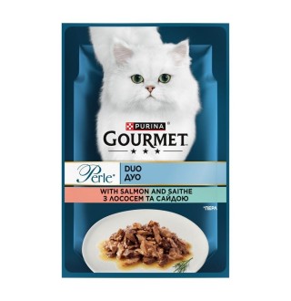 Purina Gourmet Perle Duo - вологий корм Гурме, шматочки в підливі з лососем і сайдою для котів, 85г