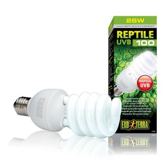 Компактна люмінесцентна лампа Exo Terra «Reptile UVB 100» для опромінення променями УФ-В спектра 26 W, E27 (для опромінення)