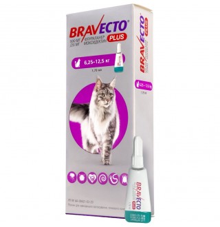 Краплі на холку для котів Bravecto Plus 500 мг від 6,25 до 12,5 кг, 1 шт