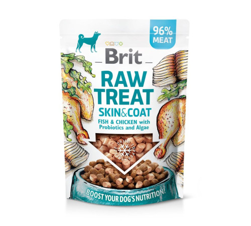 Ласощі для собак Brit Raw Treat Skin and Coat Freeze-dried 40г - риба і курка