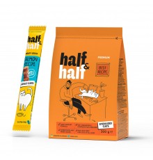 Сухий корм для котів Half&Half Sterilized 300 г - яловичина + Ласощі - лосось