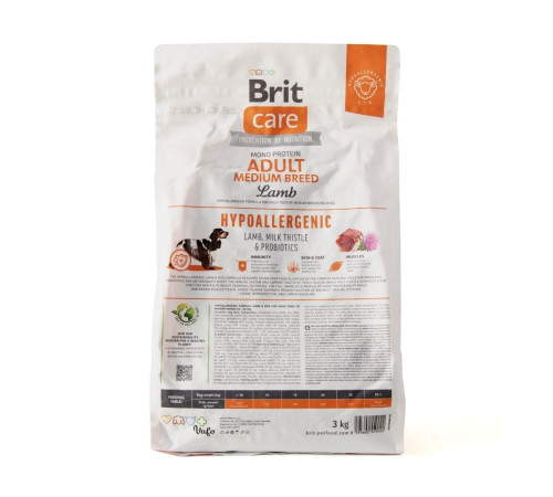 Сухий корм для собак Brit Care Dog Hypoallergenic Adult Medium Breed 3 кг - ягня