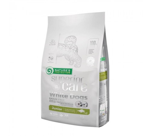 Сухий корм для цуценят Nature's Protection Superior Care White Dogs Grain Free Junior Small and Mini Breeds 1,5 кг - біла риба
