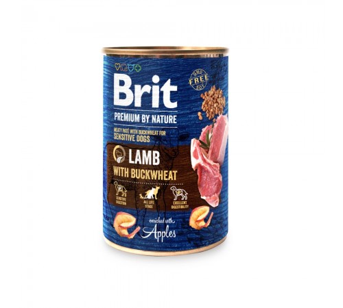 Brit Premium by Nature Lamb with Buckwheat - консервований корм-паштет з ягням та гречкою для собак, 400г