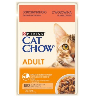 Purina Cat Chow Adult Cat - вологий корм шматочки в желе з яловичиною і баклажанами для дорослих котів, 85г