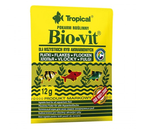 Сухий корм для акваріумних риб Tropical в пластівцях «Bio-Vit» 12 г (для травоїдних риб)