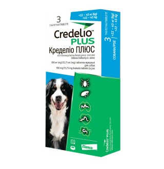 Credelio Plus by Elanco - протипаразитарні жувальні таблетки Кределіо Плюс від бліх, кліщів та гельмінтів для собак, 22-45кг